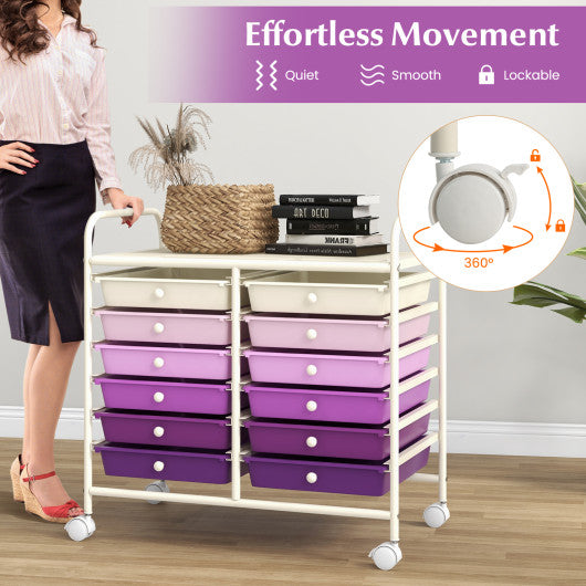 12 Drawers Rolling Storage Cart for Home and Office-Purple