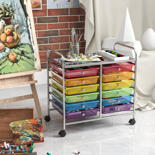 12 Drawers Rolling Storage Cart for Home and Office-Transparent Multicolor
