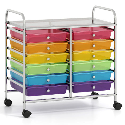 12 Drawers Rolling Storage Cart for Home and Office-Transparent Multicolor