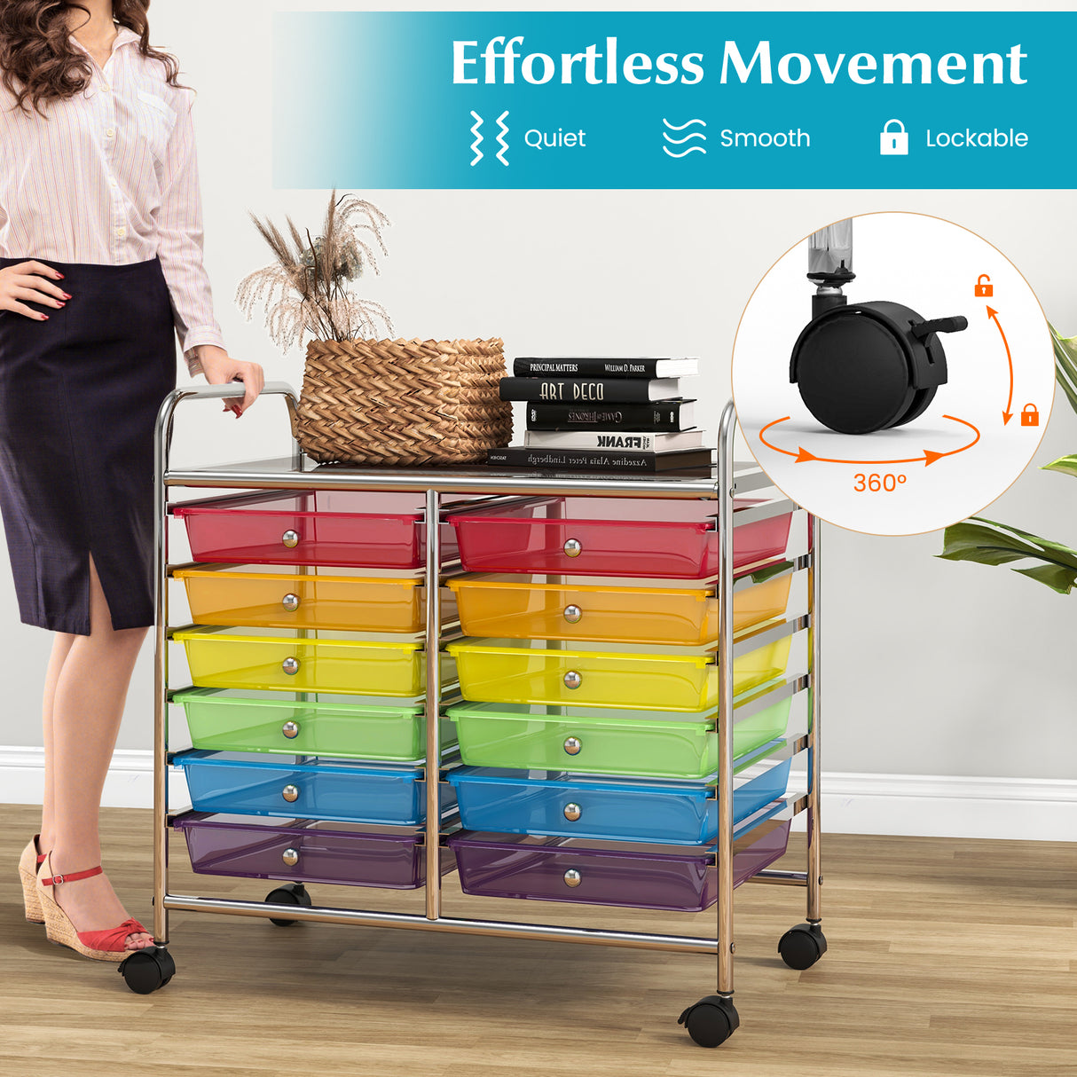12 Drawers Rolling Storage Cart for Home and Office-Transparent Multicolor