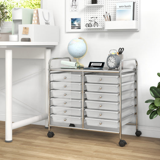 12 Drawers Rolling Storage Cart for Home and Office-Transparent