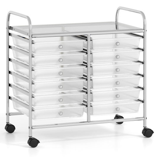 12 Drawers Rolling Storage Cart for Home and Office-Transparent