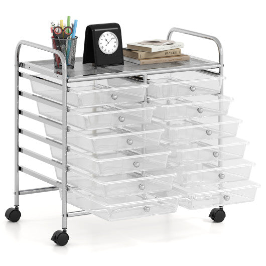 12 Drawers Rolling Storage Cart for Home and Office-Transparent