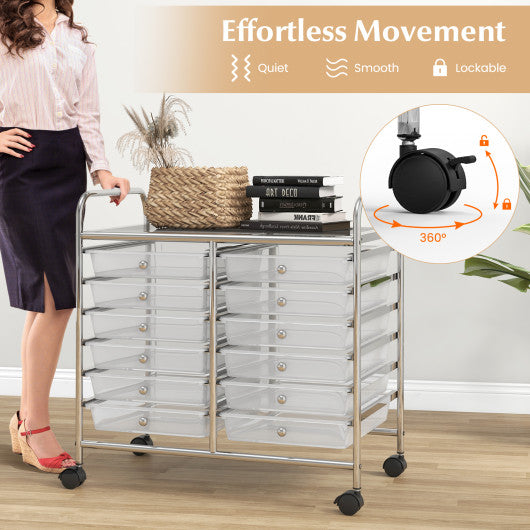 12 Drawers Rolling Storage Cart for Home and Office-Transparent