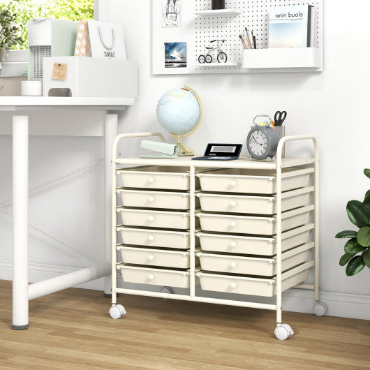 12 Drawers Rolling Storage Cart for Home and Office-White