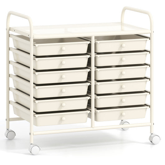12 Drawers Rolling Storage Cart for Home and Office-White
