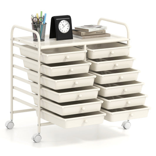 12 Drawers Rolling Storage Cart for Home and Office-White