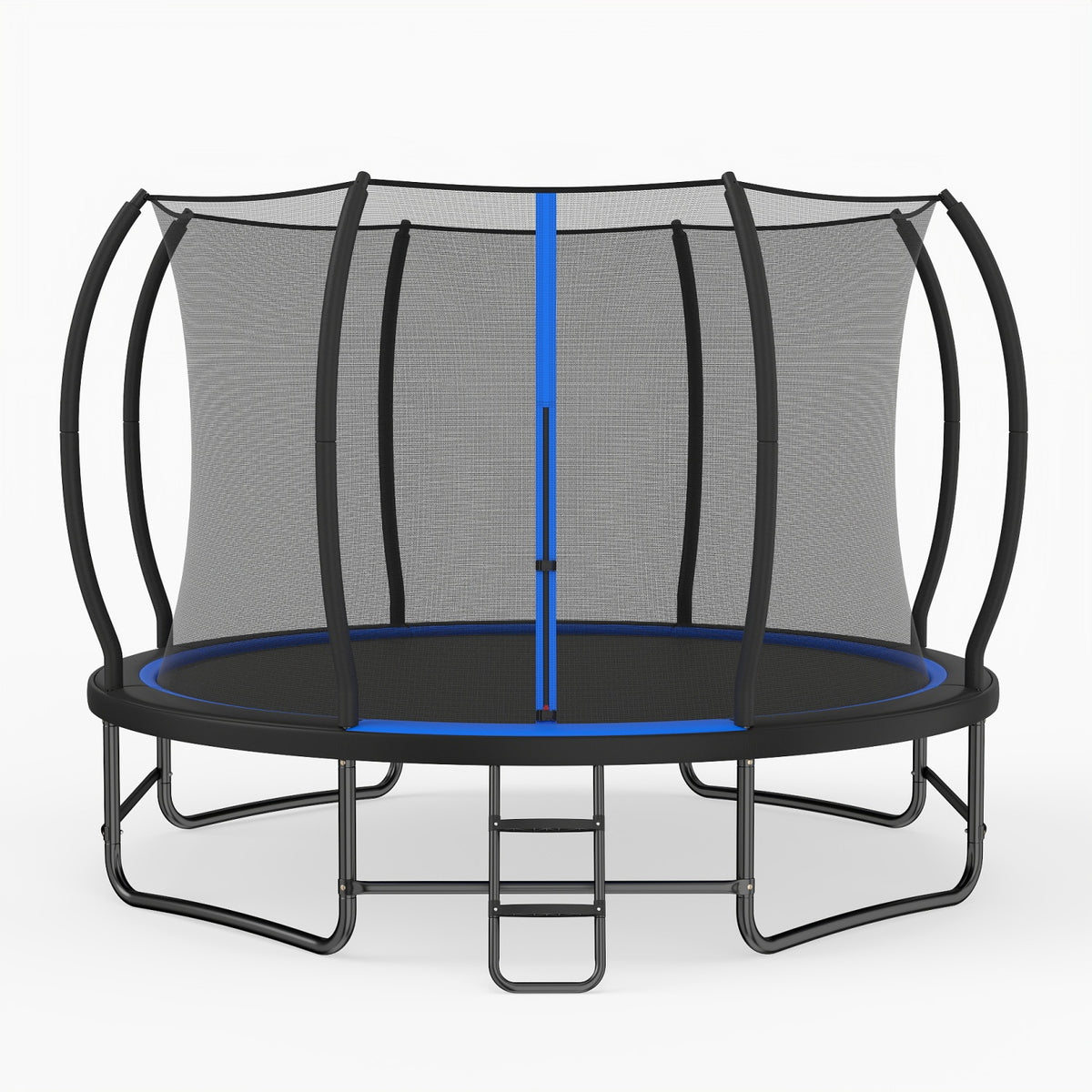 12 FT Outdoor Recreational Trampoline with Enclosure Net and 4 Stabilizer Bars for Backyard-Blue