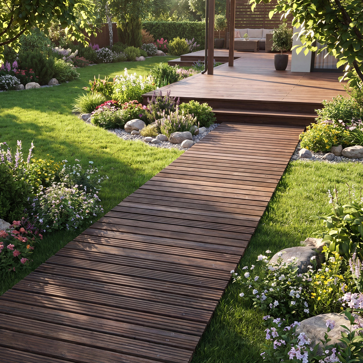 12 FT Wooden Garden Pathway 22 Inches Wide Outdoor Roll out Straight Walkway-Brown