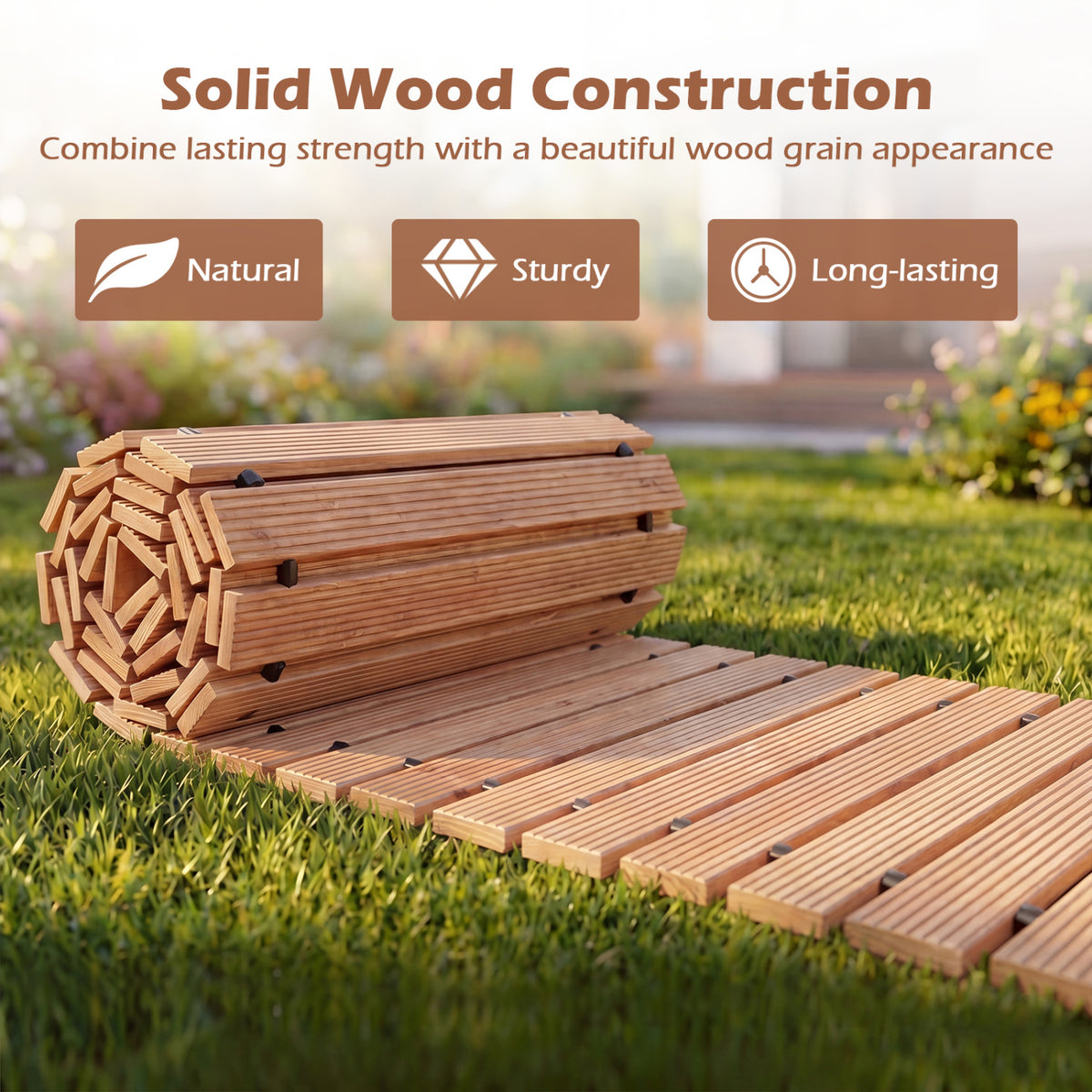 12 FT Wooden Garden Pathway 22 Inches Wide Outdoor Roll out Straight Walkway-1 Piece
