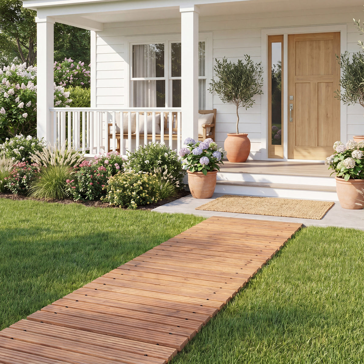 12 FT Wooden Garden Pathway 22 Inches Wide Outdoor Roll out Straight Walkway-1 Piece