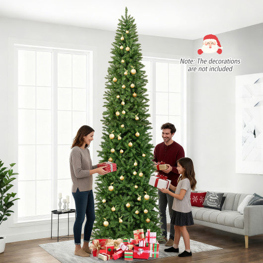 12 Feet Tall Pre-Lit Artificial Christmas Tree Outdoor Indoor Slim Pencil Tree with Lights