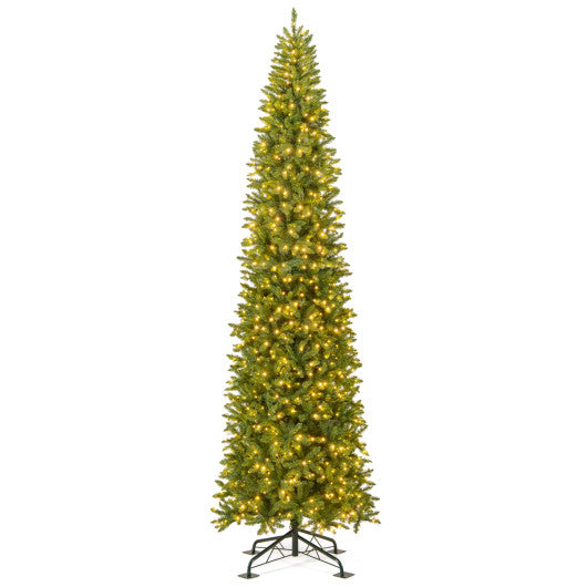 12 Feet Tall Pre-Lit Artificial Christmas Tree Outdoor Indoor Slim Pencil Tree with Lights