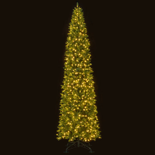 12 Feet Tall Pre-Lit Artificial Christmas Tree Outdoor Indoor Slim Pencil Tree with Lights