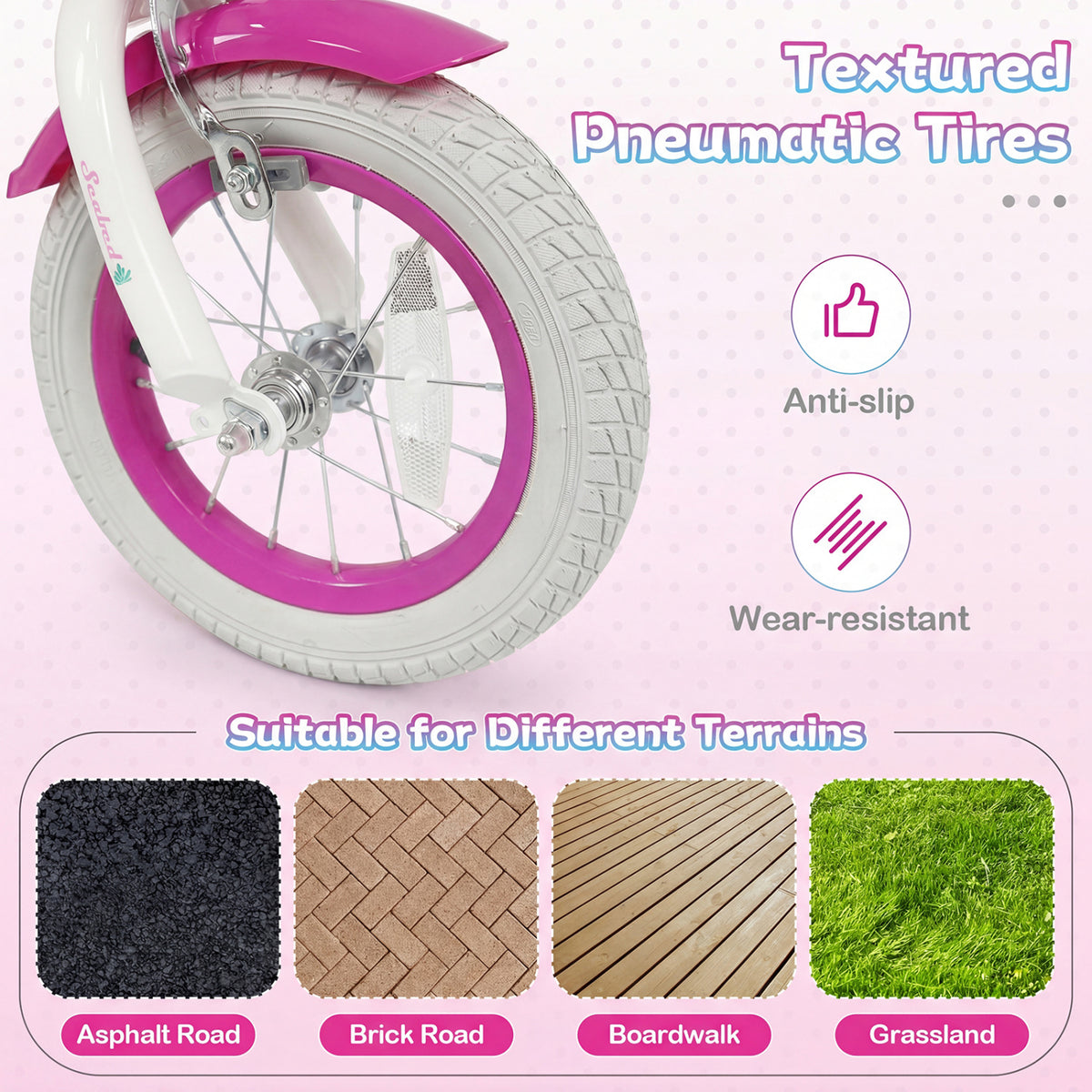 12-Inch Kids Bike Adjustable with Basket and Streamers Rose Red - Princess of the Sea Theme