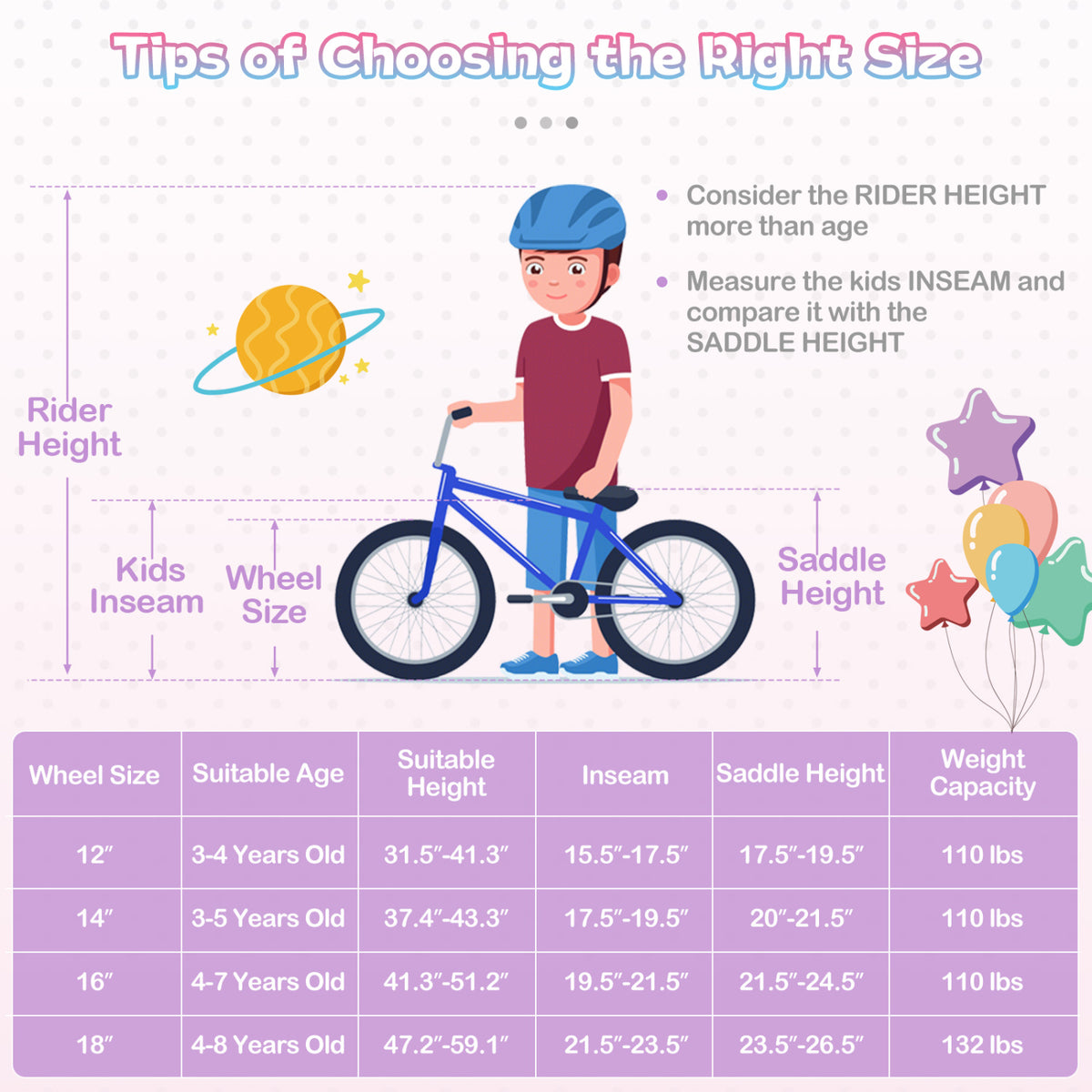 12 Inch Kids Bike Adjustable with Basket and Streamers Purple - Princess of the Sea Theme