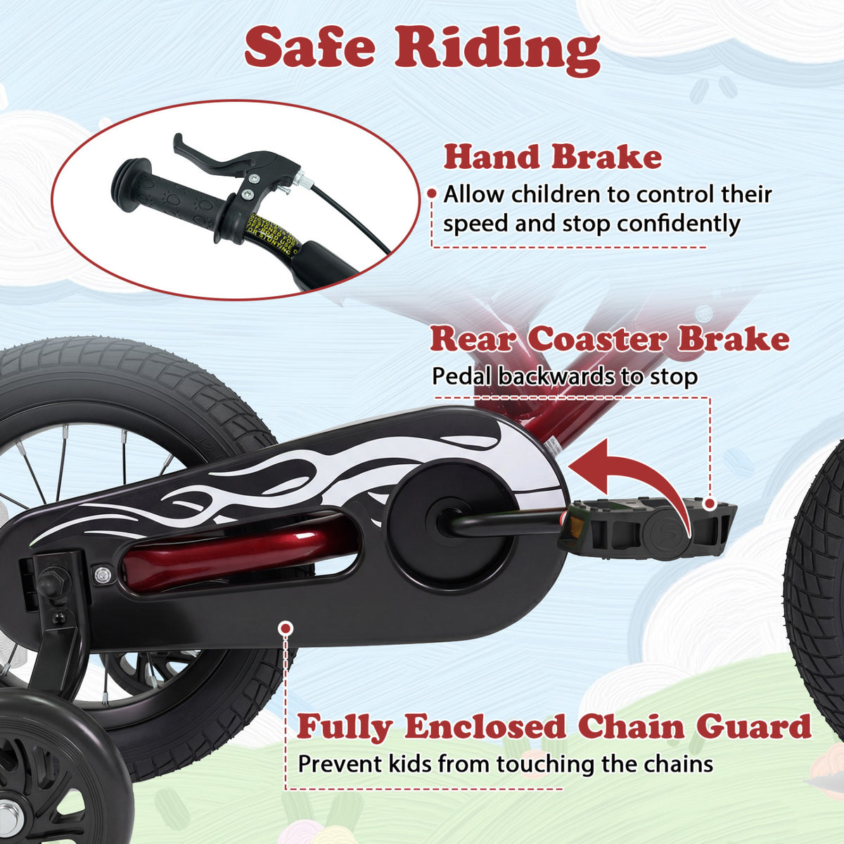 12 Inch Kids Bike Motorcycle-Inspired for Boy Girl Ages 3-4 Years-Red
