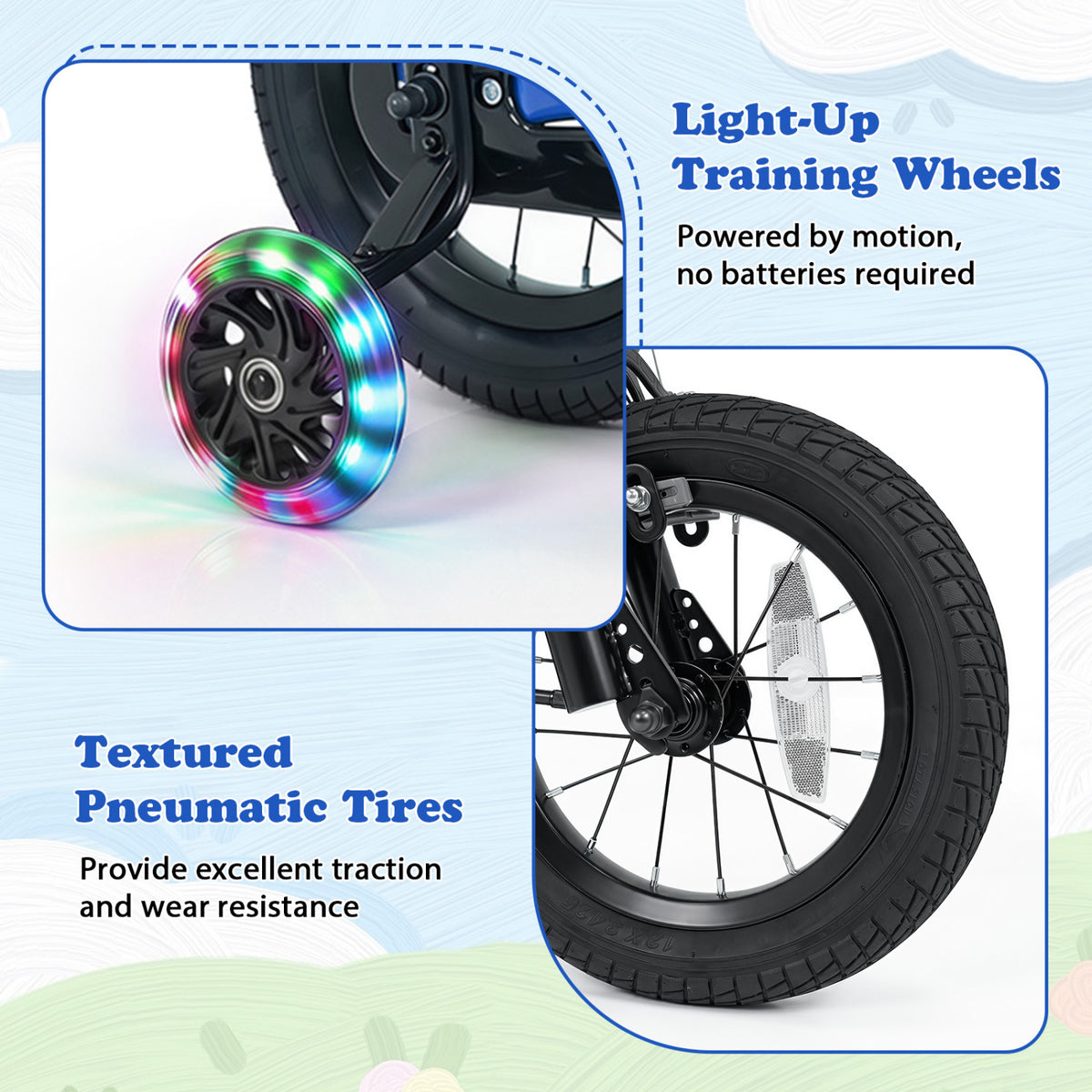 12 Inch Kids Bike Motorcycle-Inspired for Boy Girl Ages 3-4 Years-Blue