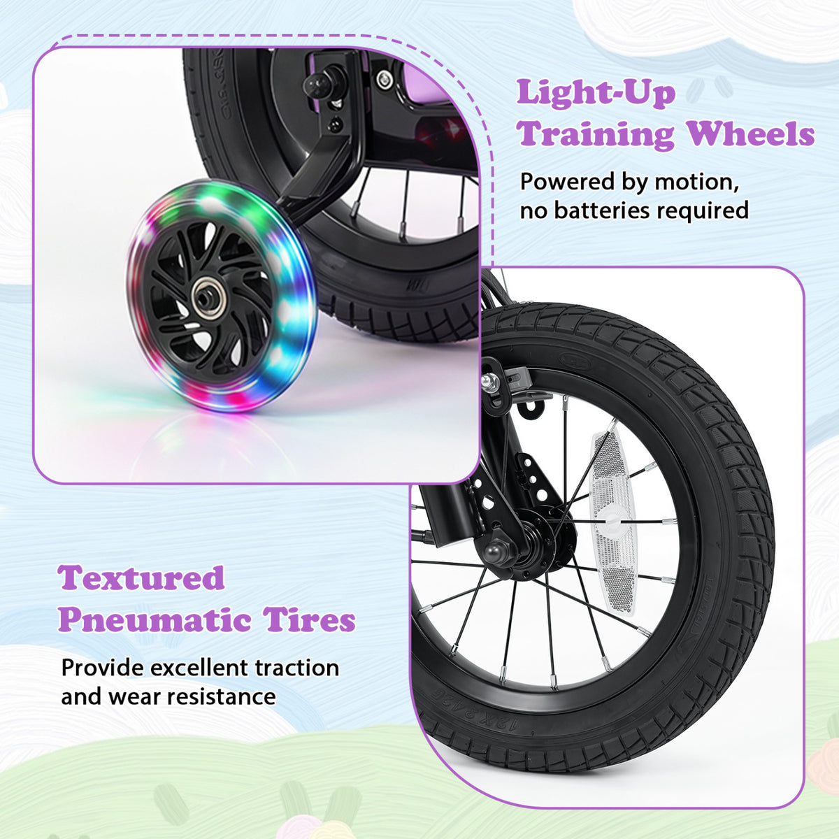 12 Inch Kids Bike Motorcycle-Inspired for Boy Girl Ages 3-4 Years-Purple