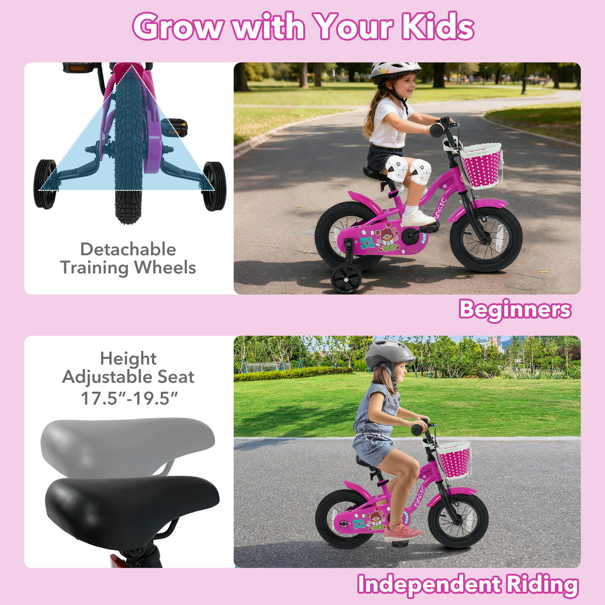 12 Inch Kids Bike with Training Wheels for Aged 3-4 Years Old - Magic Rose