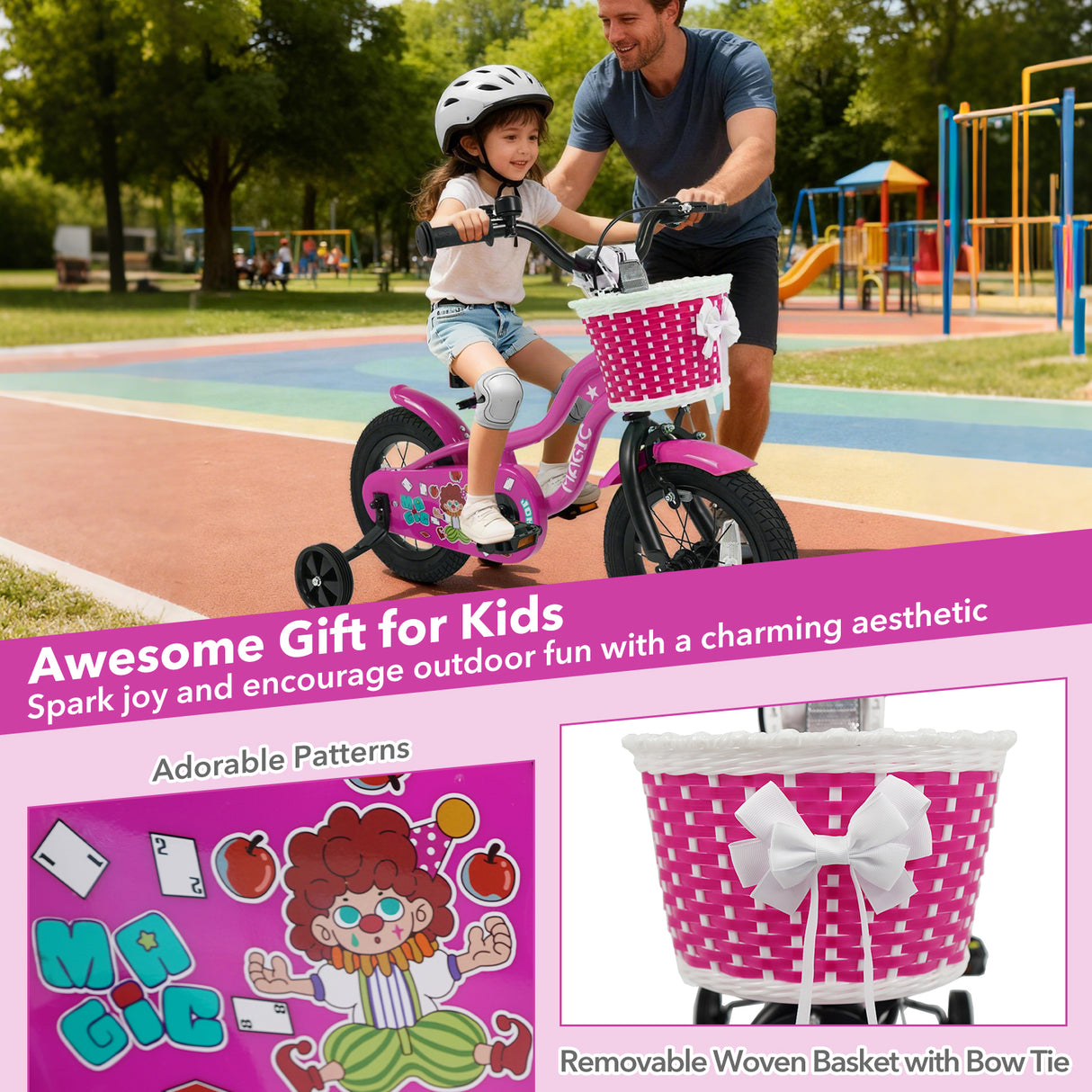 12 Inch Kids Bike with Training Wheels for Aged 3-4 Years Old - Magic Rose