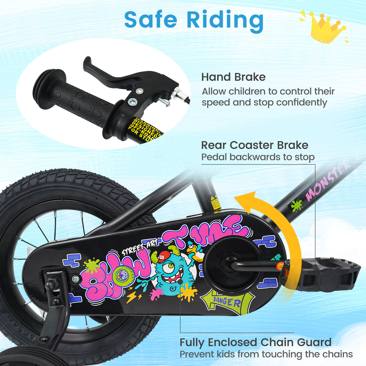 12 Inch Kids Bike with Training Wheels for Ages 3-4 Years Old Black- Street Art Time