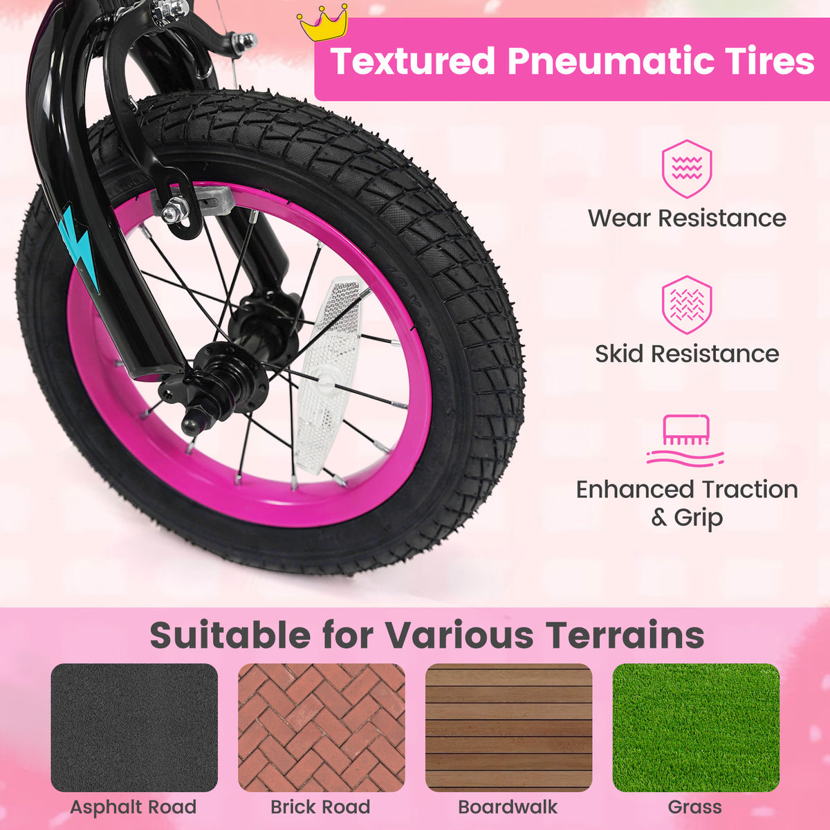 12 Inch Kids Bike with Training Wheels for Ages 3-4 Years Old Pink- Street Art Time