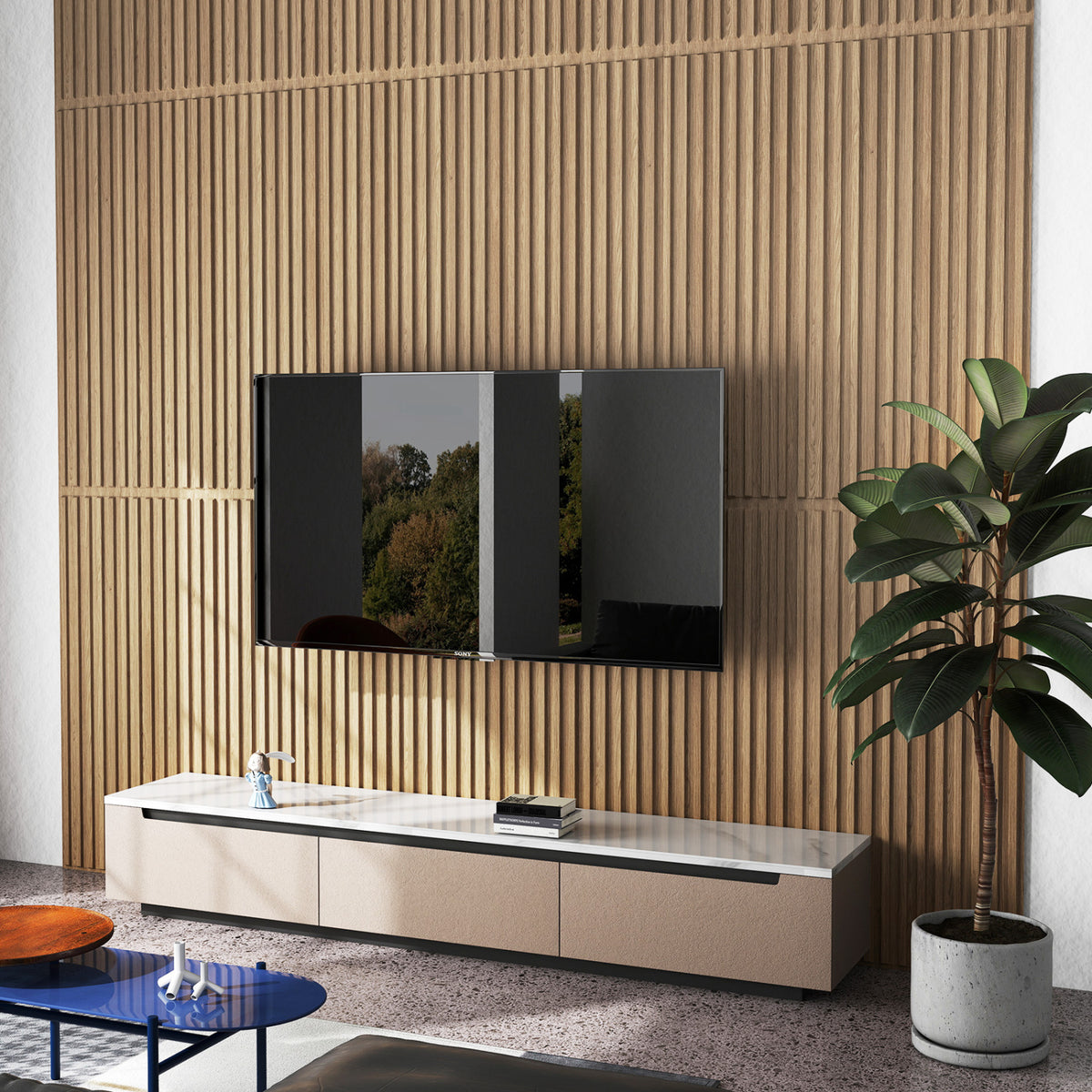 12-Pack PVC Slat Wall Panels for Interior Wall Decoration for Living Room and TV Background-Walnut