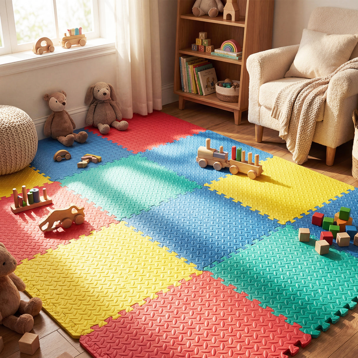 12 Pieces Puzzle Interlocking Flooring Mat with Anti-slip and Waterproof Surface