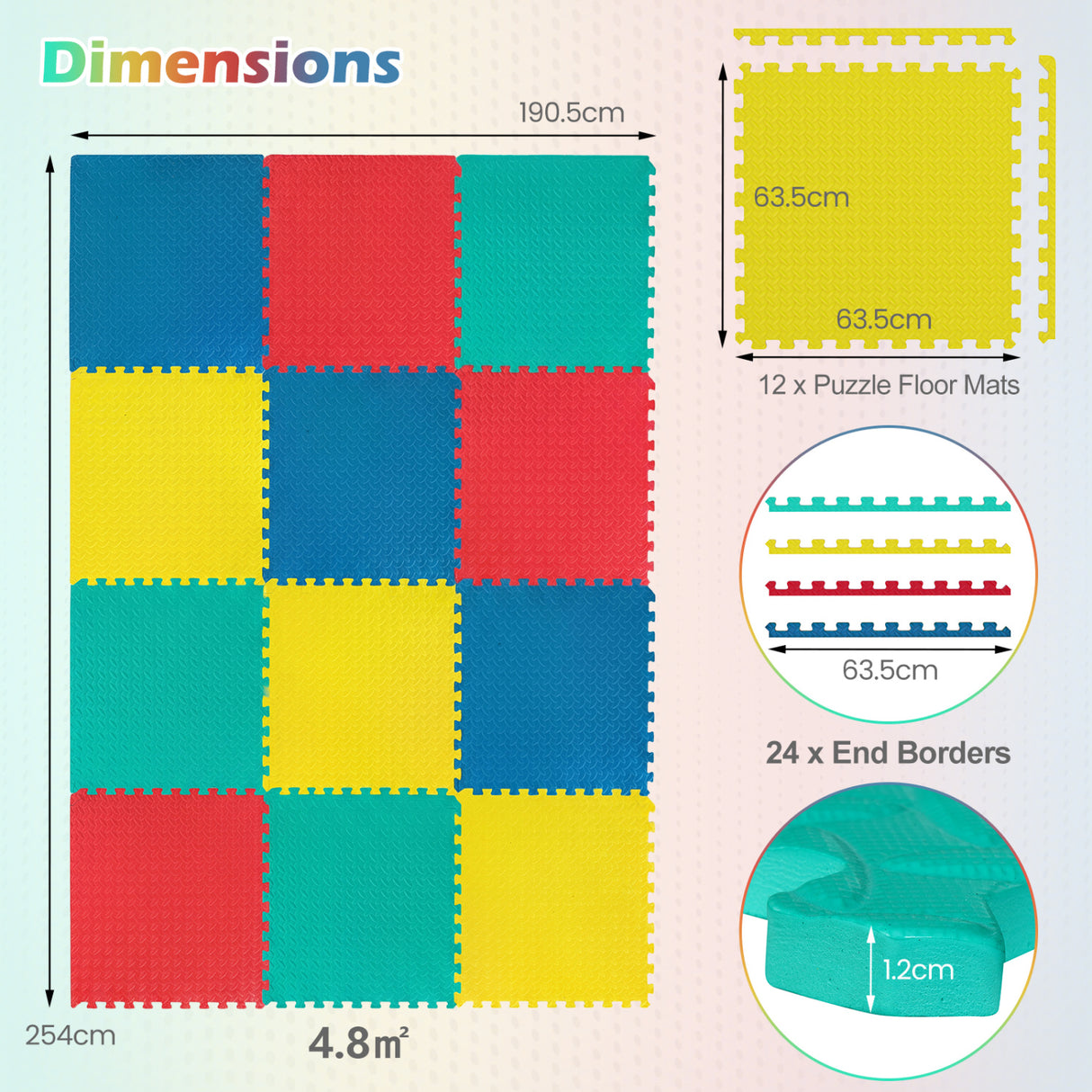 12 Pieces Puzzle Interlocking Flooring Mat with Anti-slip and Waterproof Surface