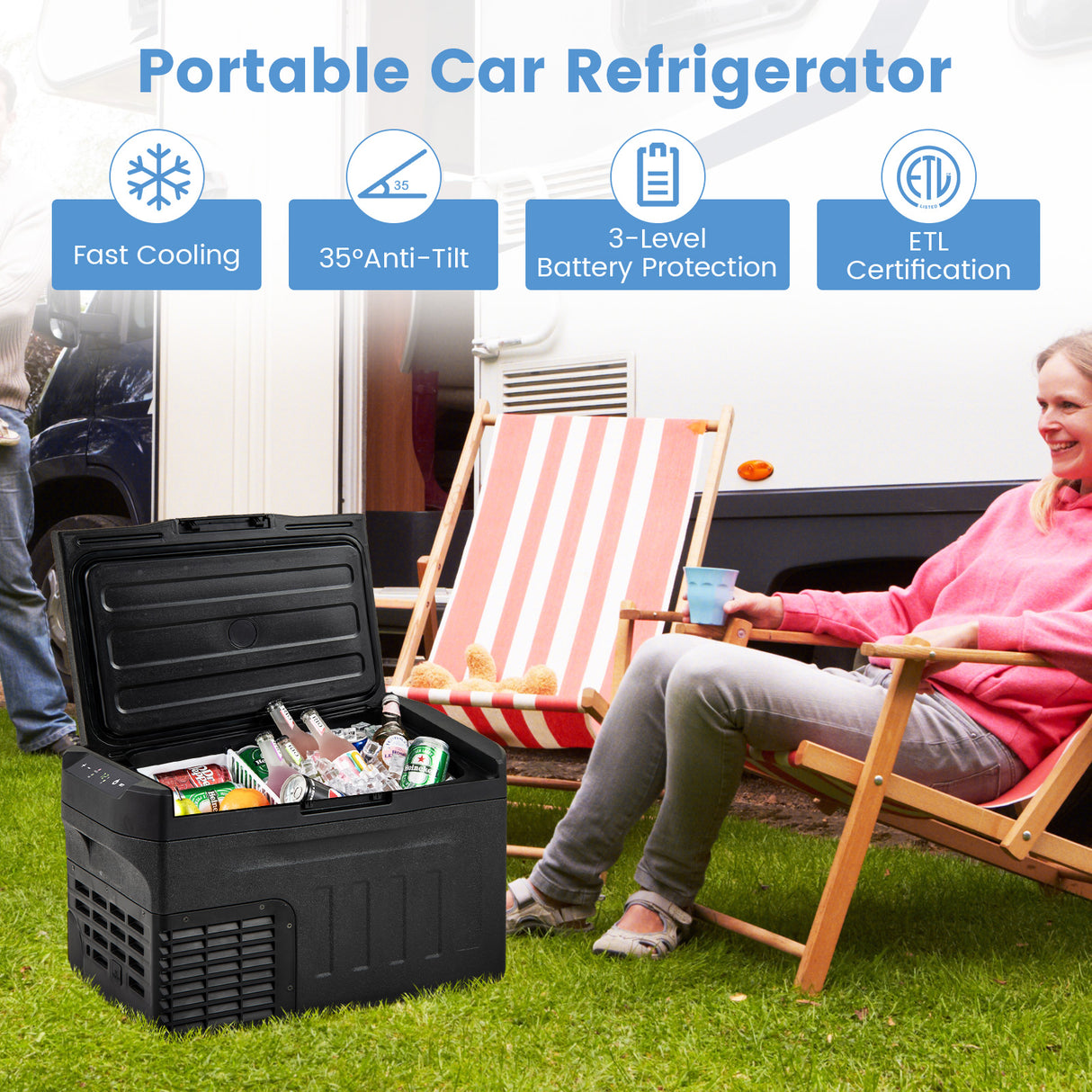 12V Car Refrigerator 23QT Portable with Touch Panel and Removable Divider-S
