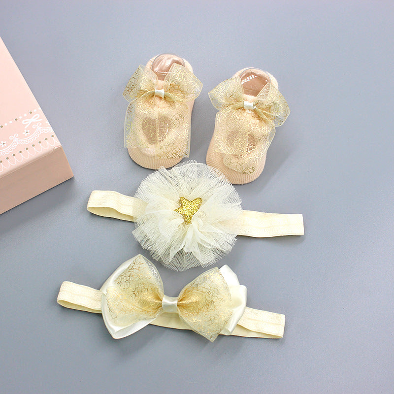Flower Baby Girl Headband Socks Set Shoes With Crown Bows Newborn Headbands For Girls Turban Baby Hair Accessories