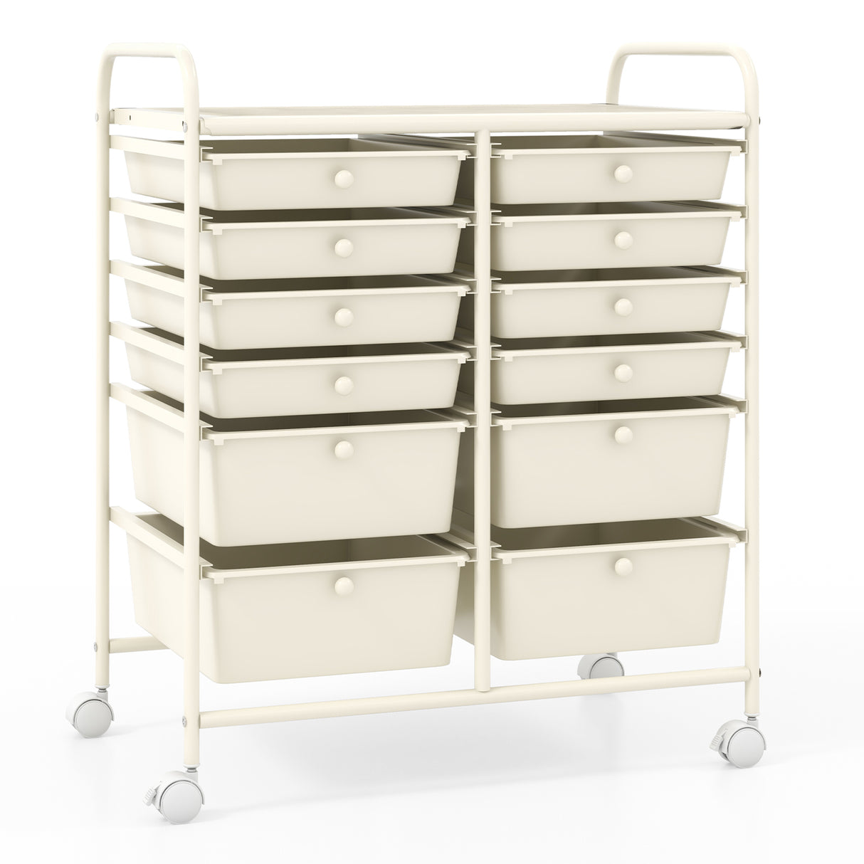 12-Drawer Rolling Storage Cart with Removable Drawers and Lockable Wheels-Beige