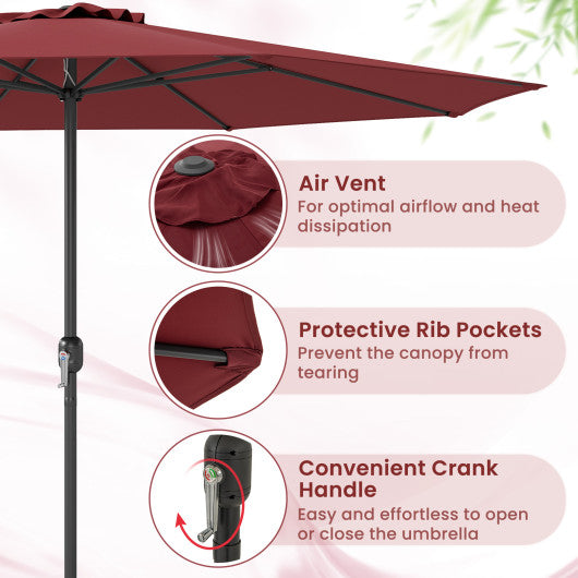 12 Feet Patio Umbrella with Crank Handle and 8 Sturdy Ribs-Red