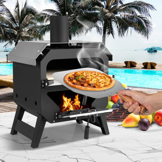 12 Inch Outdoor Pizza Oven with Pizza Stone for Patio Backyard Camping BBQ-Black