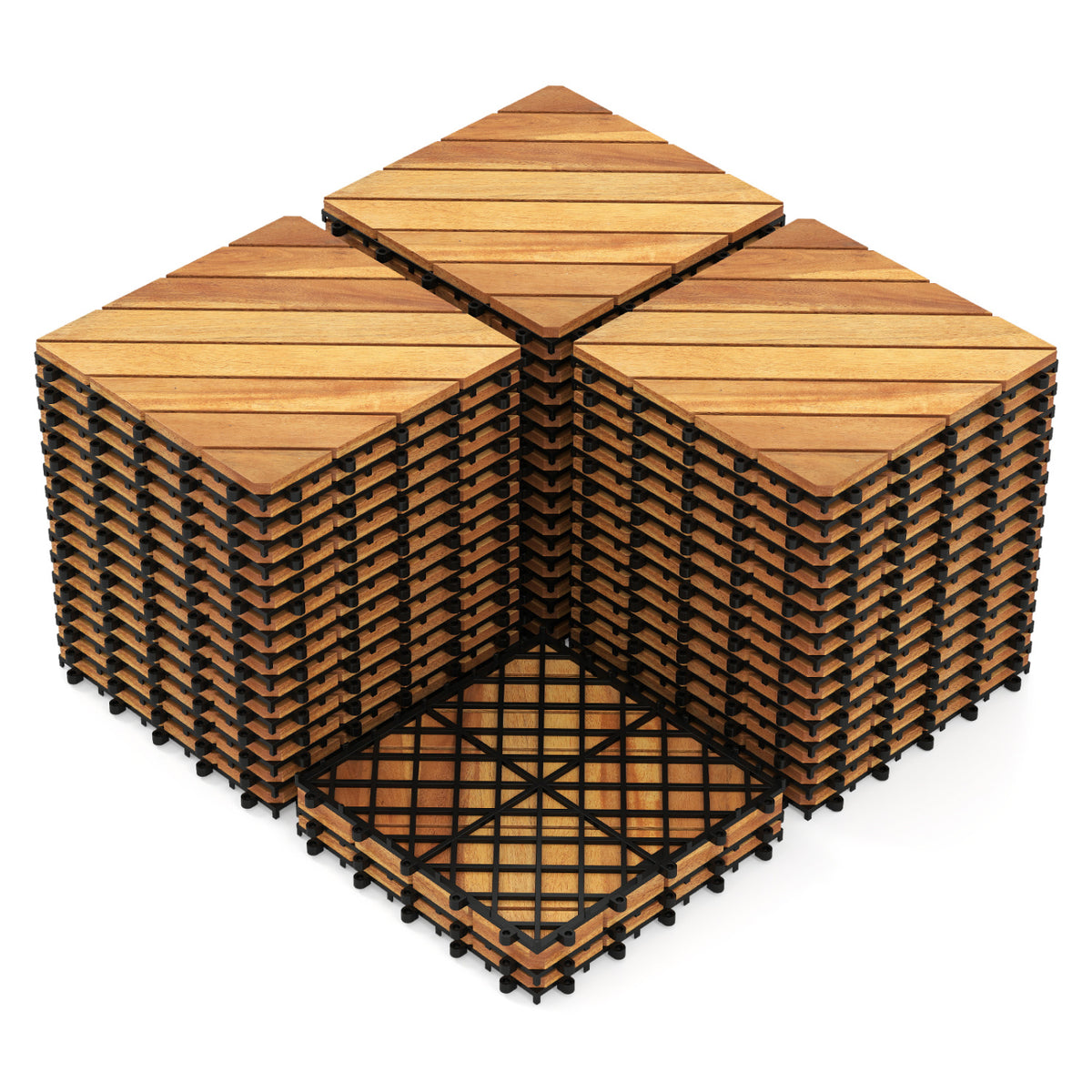 12 x 12 Inch 24 Pieces Acacia Wood Interlocking Deck Tiles with Waterproof Design-Natural