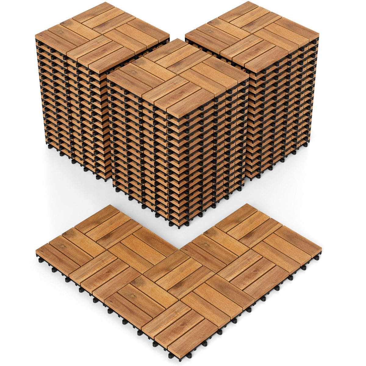 12 x 12 Inch 54 Pieces Acacia Wood Interlocking Deck Tiles with Waterproof Design-Natural