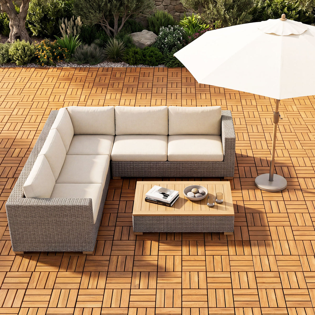 12 x 12 Inch 54 Pieces Acacia Wood Interlocking Deck Tiles with Waterproof Design-Natural