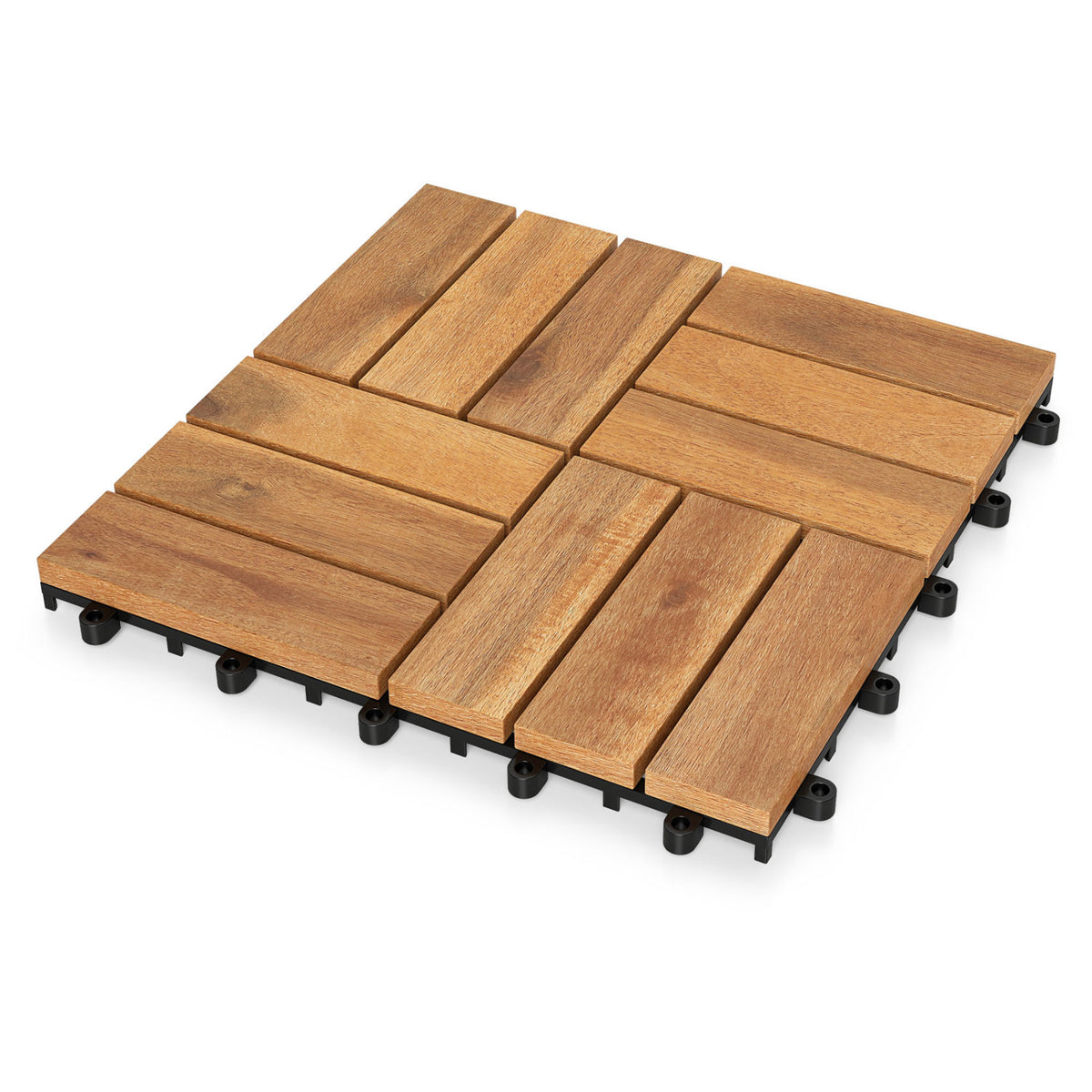 12 x 12 Inch 54 Pieces Acacia Wood Interlocking Deck Tiles with Waterproof Design-Natural