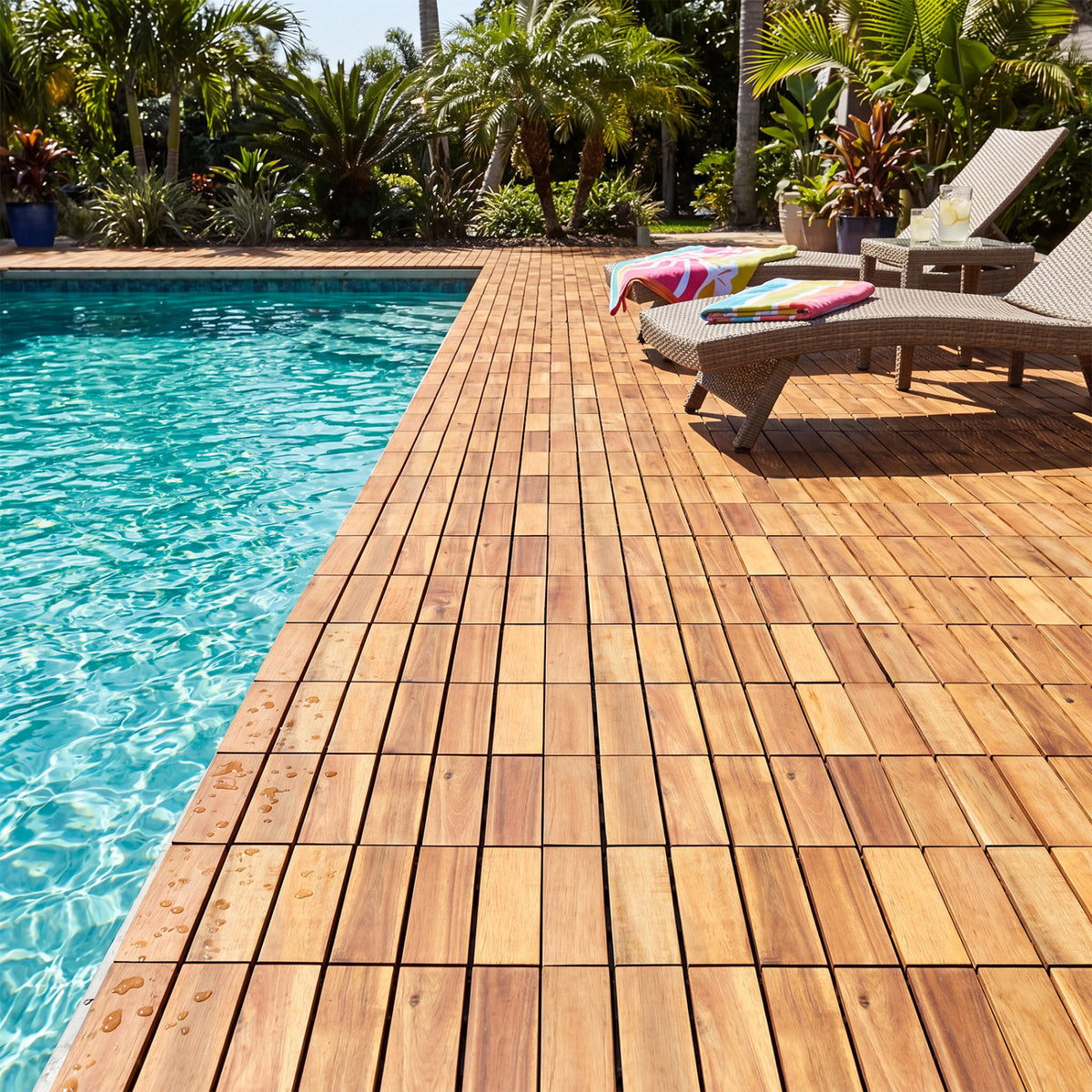 12 x 12 Inch 54 Pieces Acacia Wood Interlocking Deck Tiles with Waterproof Design-Natural