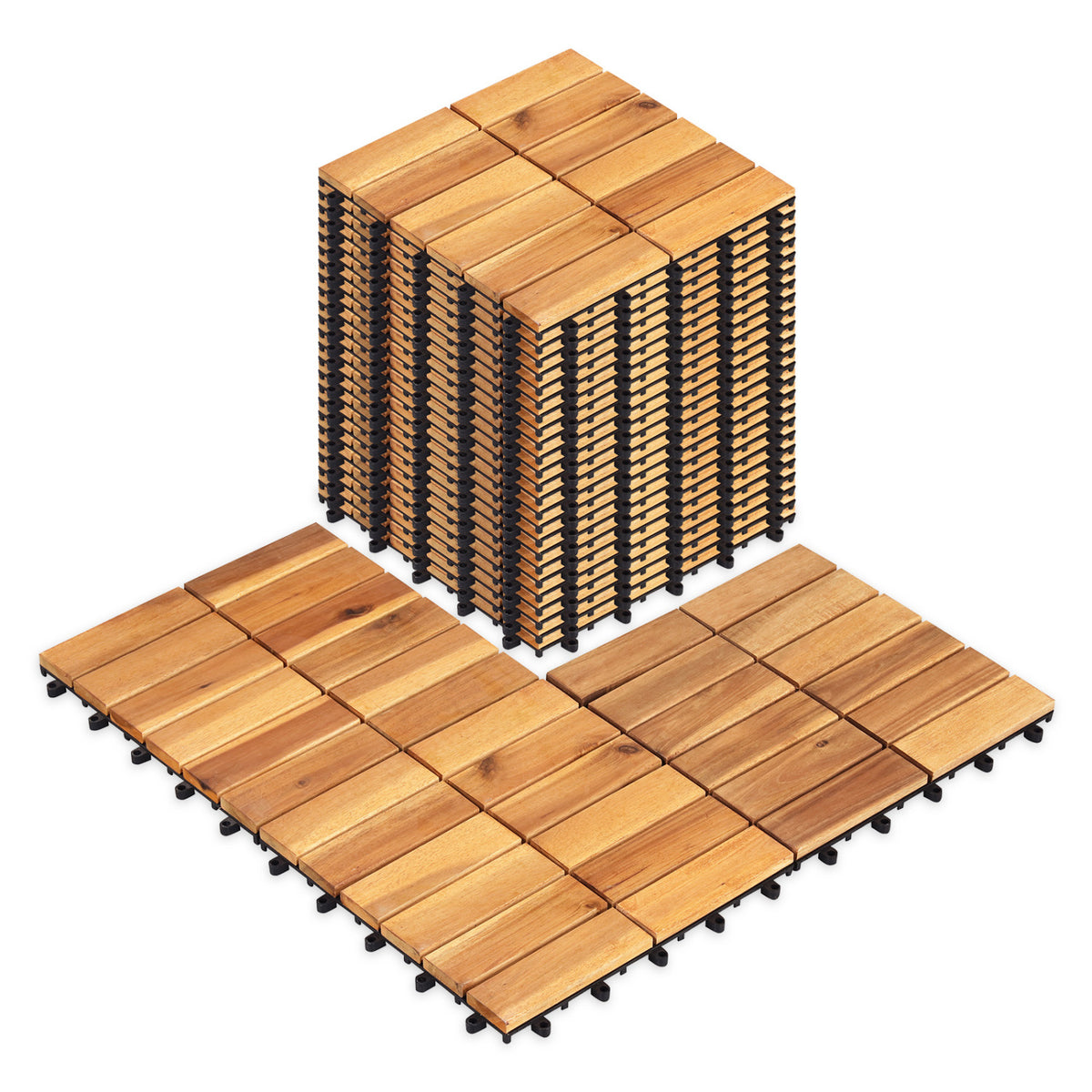 12 x 12 Inch 54 Pieces Acacia Wood Interlocking Deck Tiles with Waterproof Design-Natural