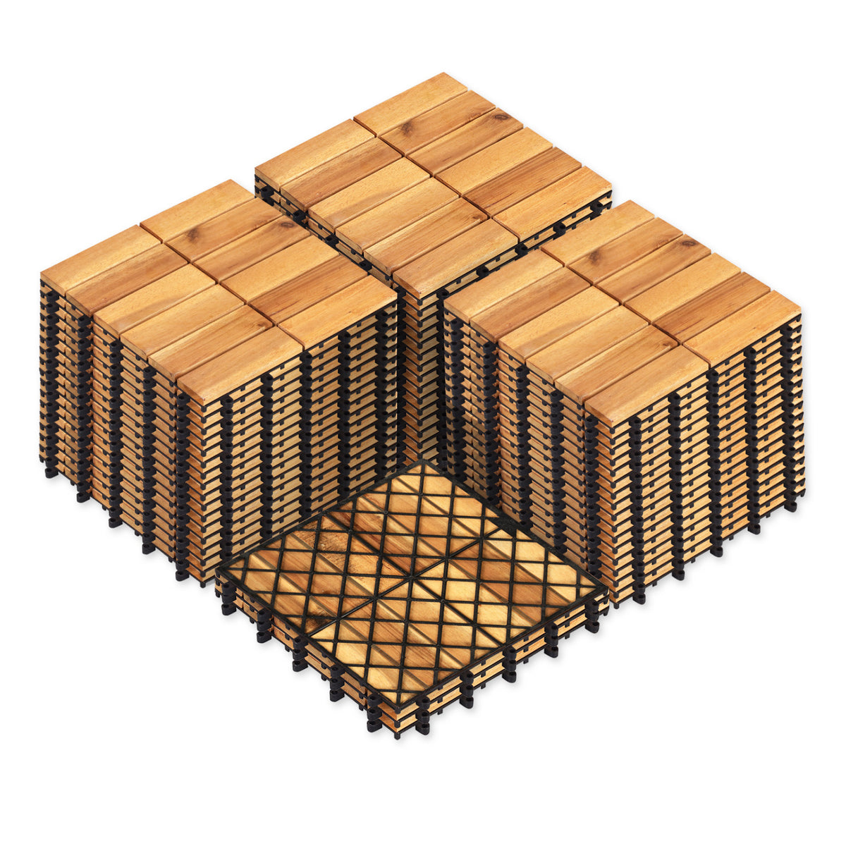 12 x 12 Inch 54 Pieces Acacia Wood Interlocking Deck Tiles with Waterproof Design-Natural