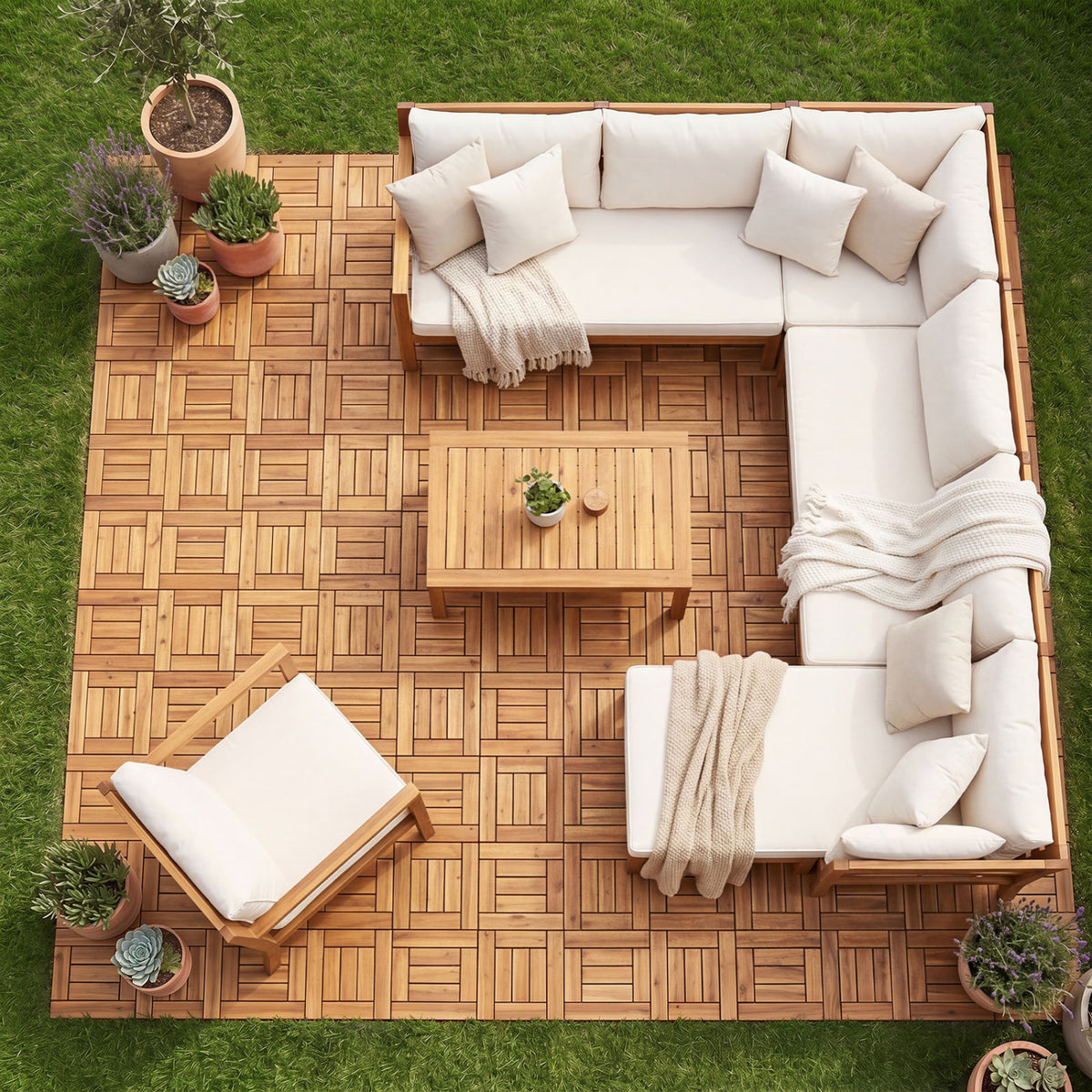 12" x 12" Indoor Outdoor Floor Tiles for Patio Balcony Backyard Porch Poolside-Natural