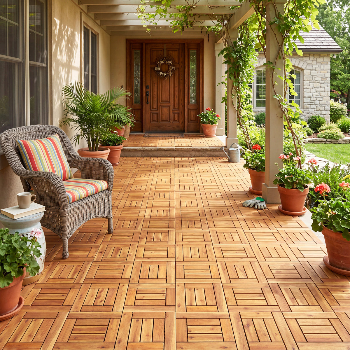 12" x 12" Indoor Outdoor Floor Tiles for Patio Balcony Backyard Porch Poolside-Natural