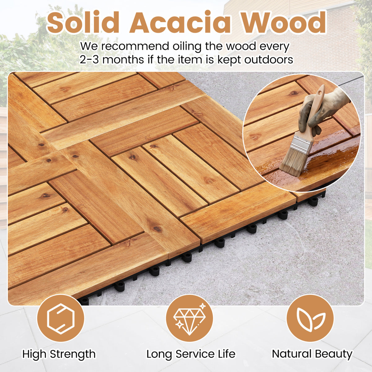 12" x 12" Indoor Outdoor Floor Tiles for Patio Balcony Backyard Porch Poolside-Natural