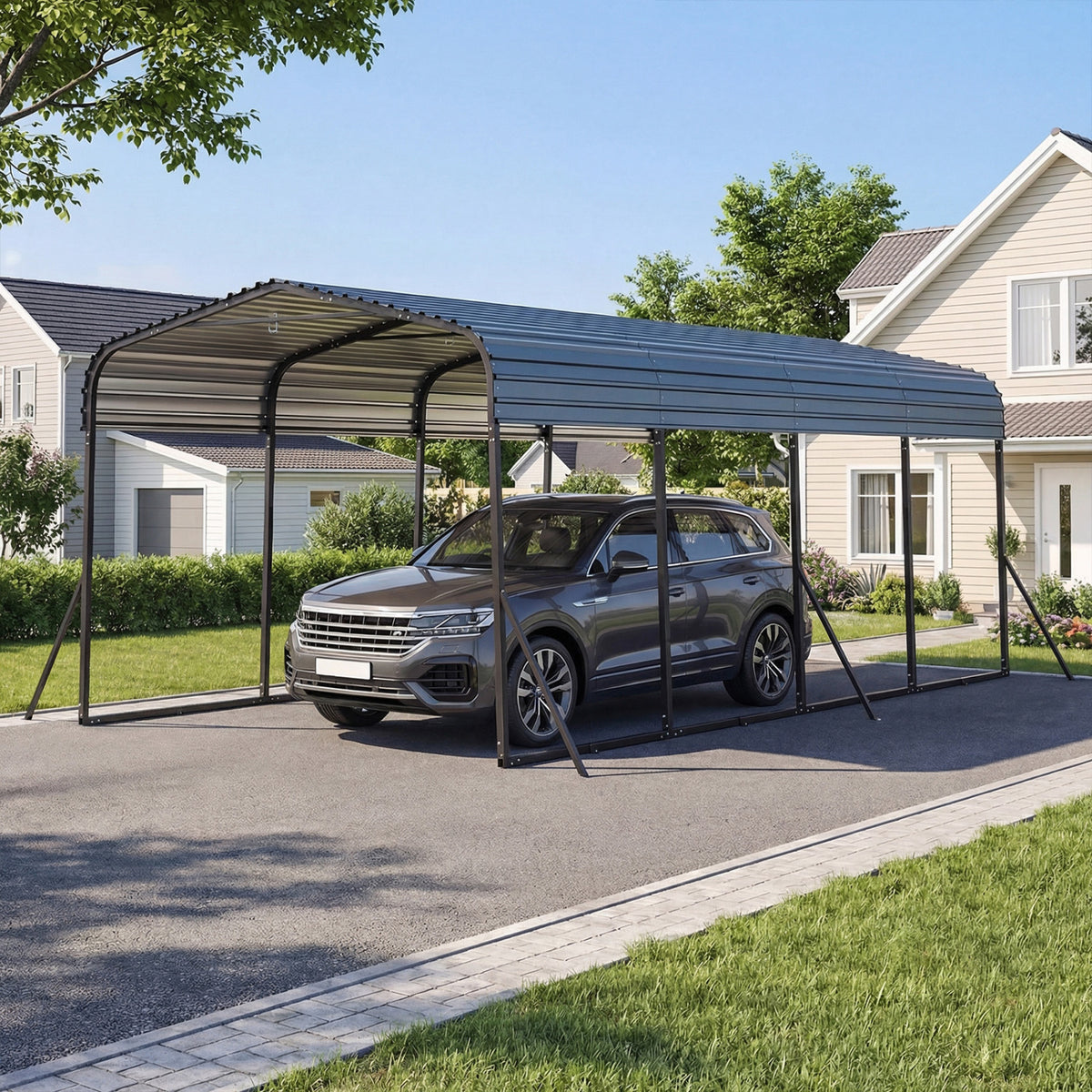 12 x 20 Feet Heavy-Duty Carport Outdoor Galvanized Steel Garage Car Shelter-Black