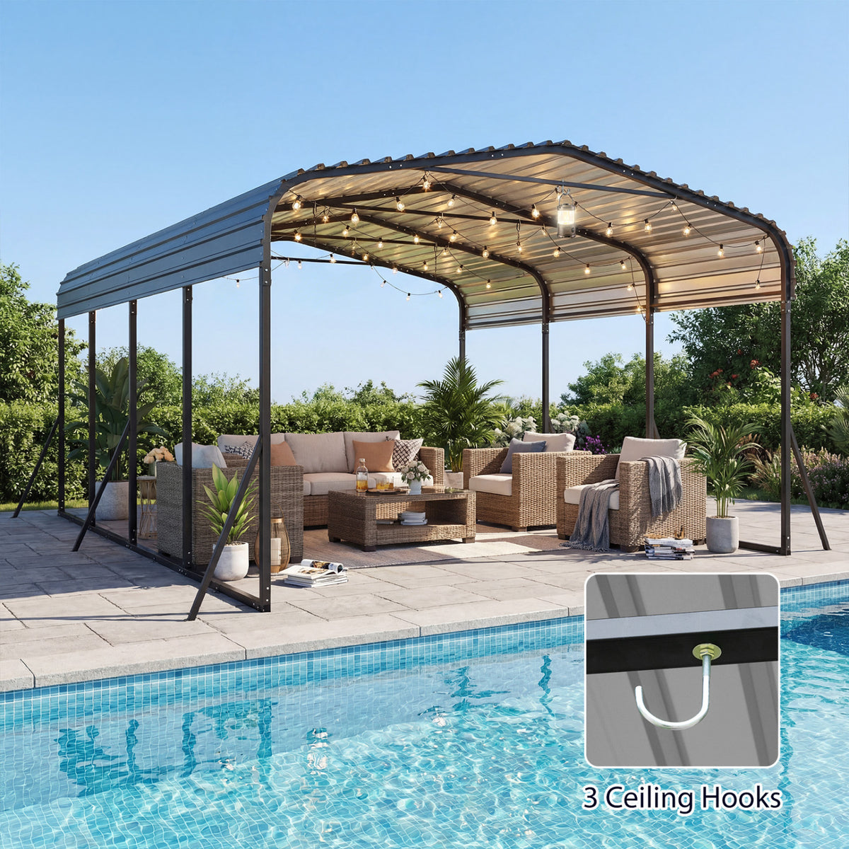 12 x 20 Feet Heavy-Duty Carport Outdoor Galvanized Steel Garage Car Shelter-Black