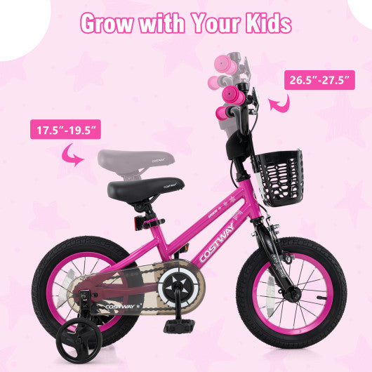 12 Inch Kids Bike Adjustable Bicycle with Front Basket for Children Aged 3-4 Years Old