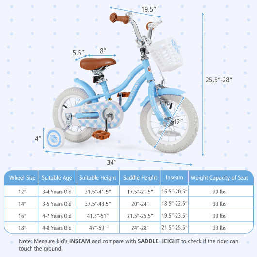 12 Inch Kids Bike with Adjustable Handlebar and Seat for 3-4 Year Old