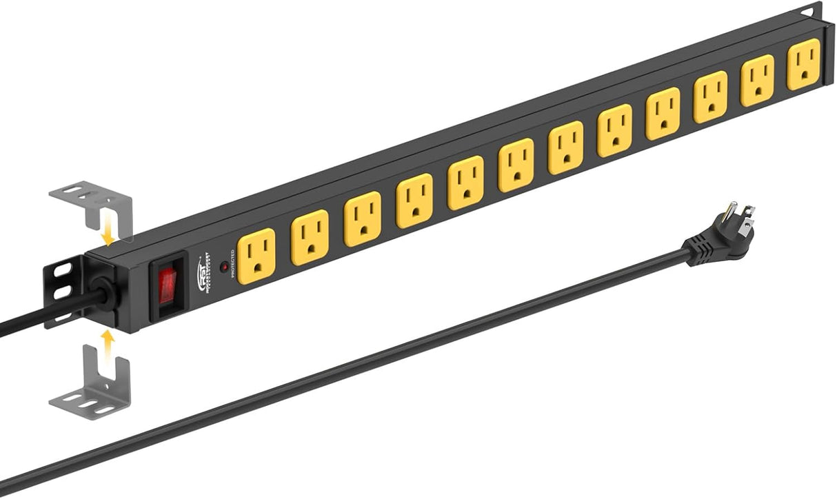 CRST Mountable Long Power Strip, 8 Outlets or 12 outlets 2100 Joules Surge Protector, Slim Metal Power Bar with 6FT Extension Cord, ETL Listed.